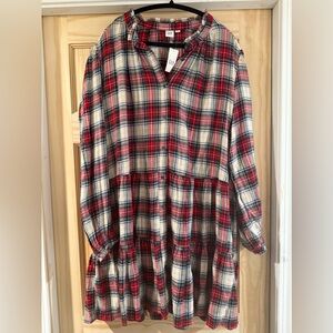 Gap NWT Women’s XL plaid button down flowy long sleeve dress